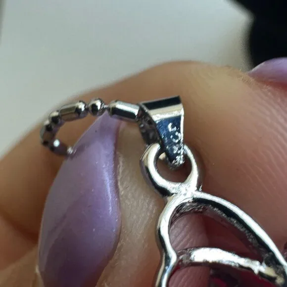 925 Sterling Silver Chain Red Cabochon Pendant Necklace - Picture 5 of 11